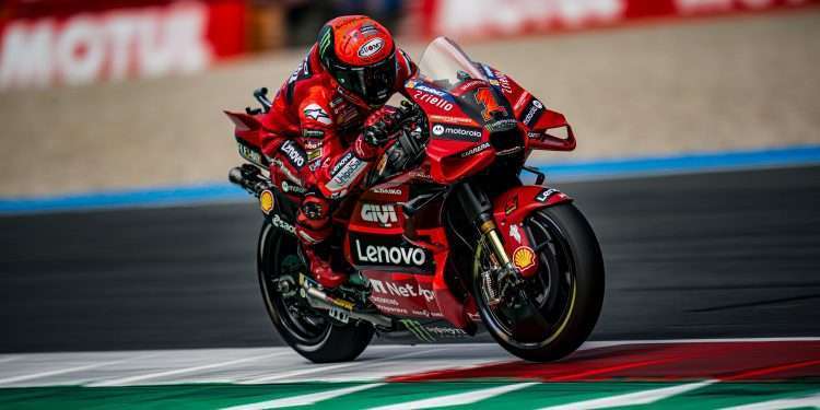 Bagnaia closes second as Bezzecchi (VR46 Racing) takes win in the 13-lap Sprint battle at the TT Assen circuit.